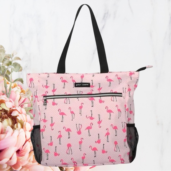 Betsey Johnson Pink Flamingo Print Tote Lightweight Large Durable - Picture 1 of 16